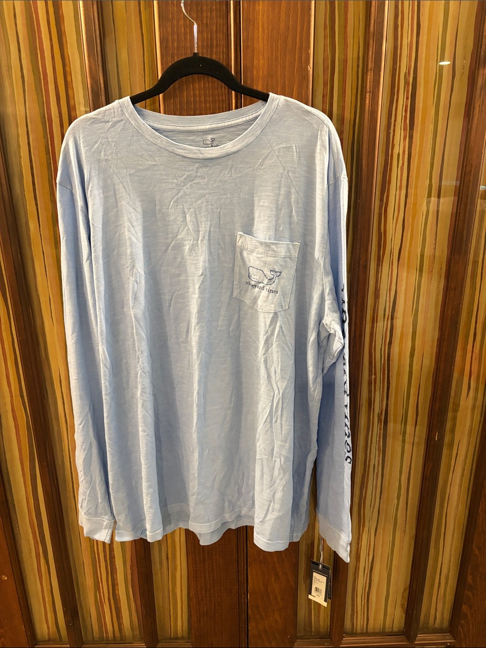 Vineyard Vines Light Blue Long Sleeve Pocket Tee with Sleeve Script